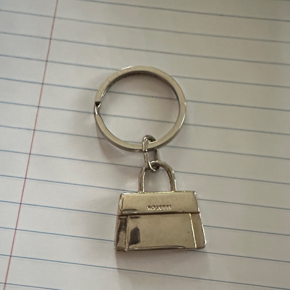 Rosetti Keychain Silvertone Metal Purse  Shaped Keyring Designer Logo KeyTag.